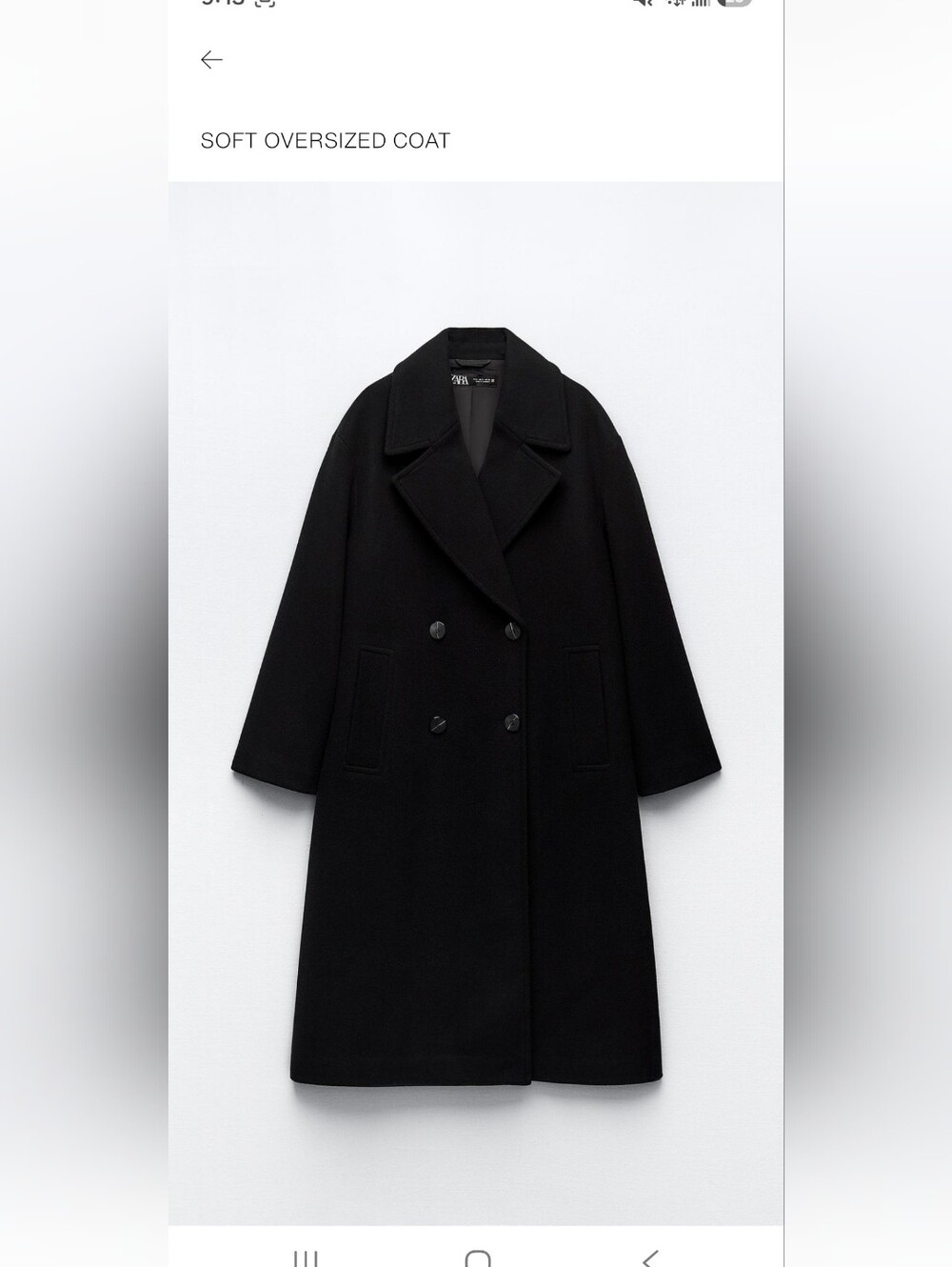 ZARA Black Oversized Double-Breasted Pea Coat